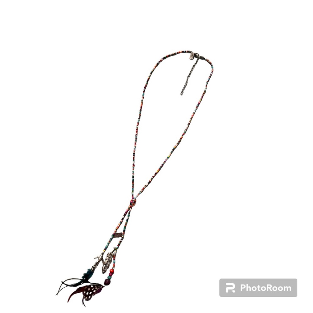 🪶AEROPOSTALE: Girl’s one size, multicolor beaded necklace w/feathers, preowned. - Picture 1 of 5